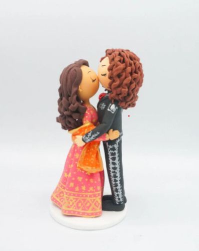 Picture of Mexican & Indian Lesbian Wedding Cake Topper, Bride & Bride Cake Topper