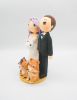 Picture of Custom Bride & Groom Wedding Cake Topper with Dogs, Purple Hair Bride Clay Figurine