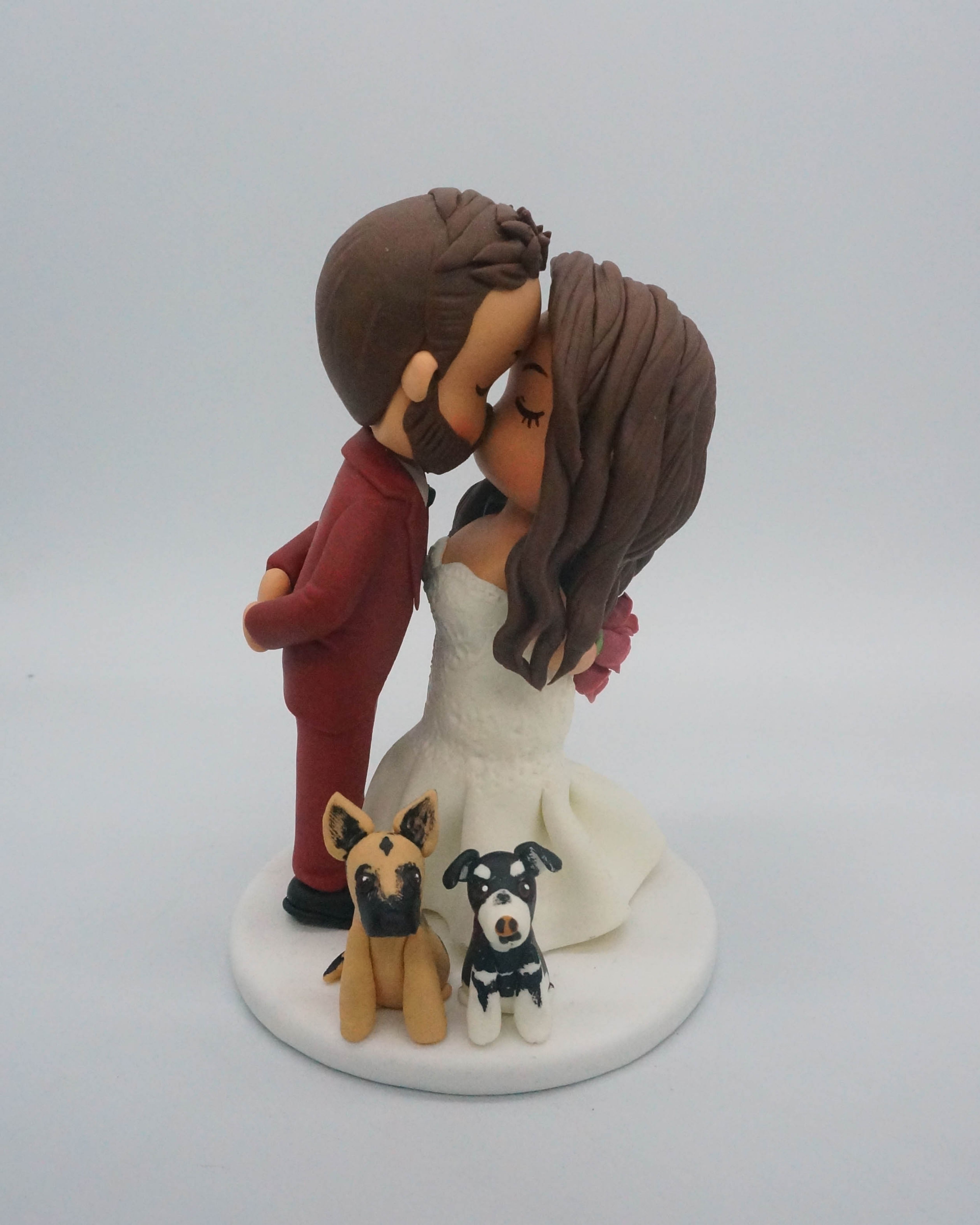 Picture of Custom Wedding Cake Topper with Dogs, Wedding Anniversary Gift for Dog Lovers, Hollywood wave hairstyle bride