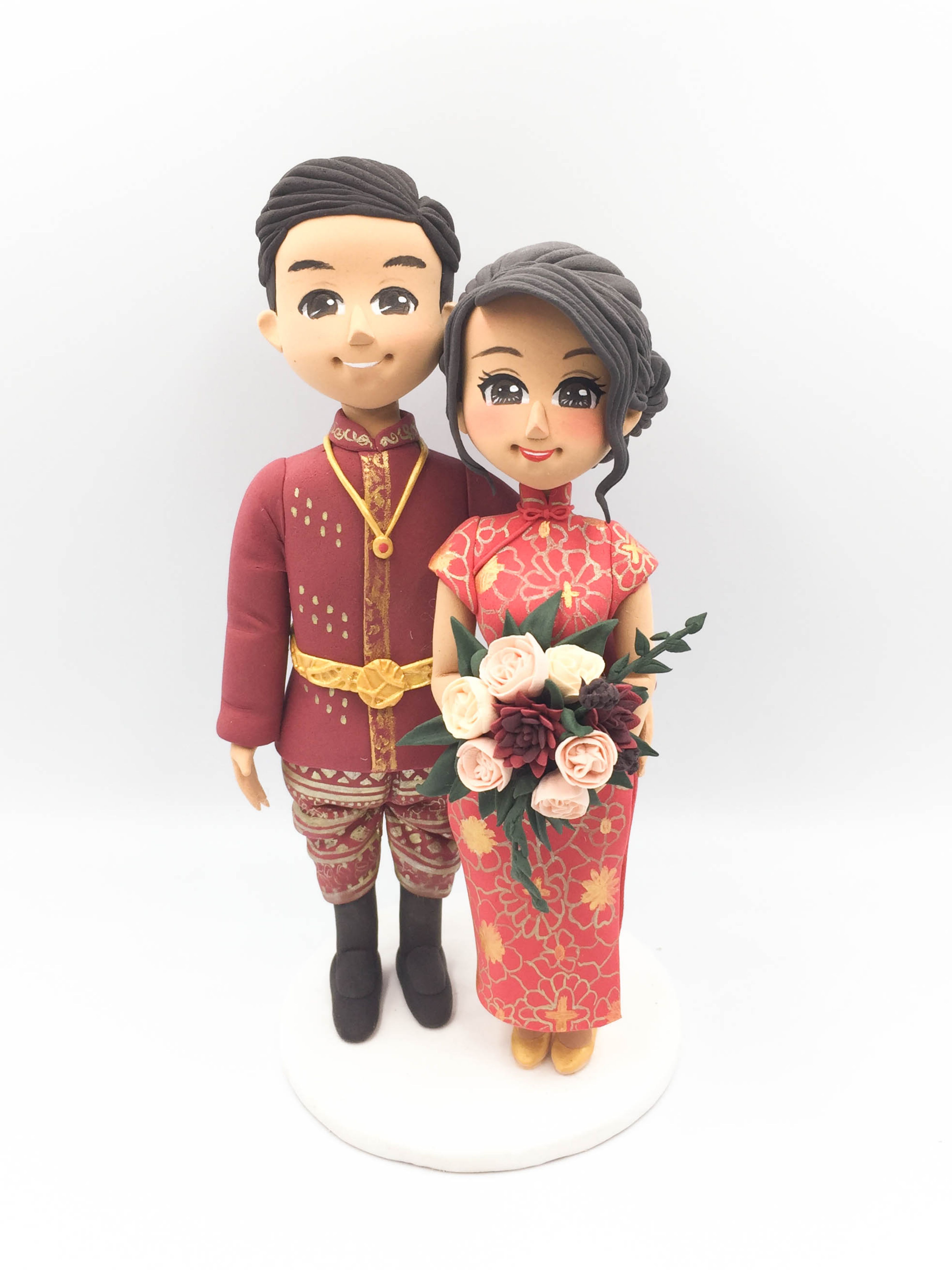 Picture of Chinese Bride & Cambodian Groom Wedding Cake Topper, Cheongsam Cake Topper, Qipao Cake Topper