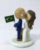 Picture of Brazilian Groom and American Bride Wedding Cake Topper with dog, International wedding couple