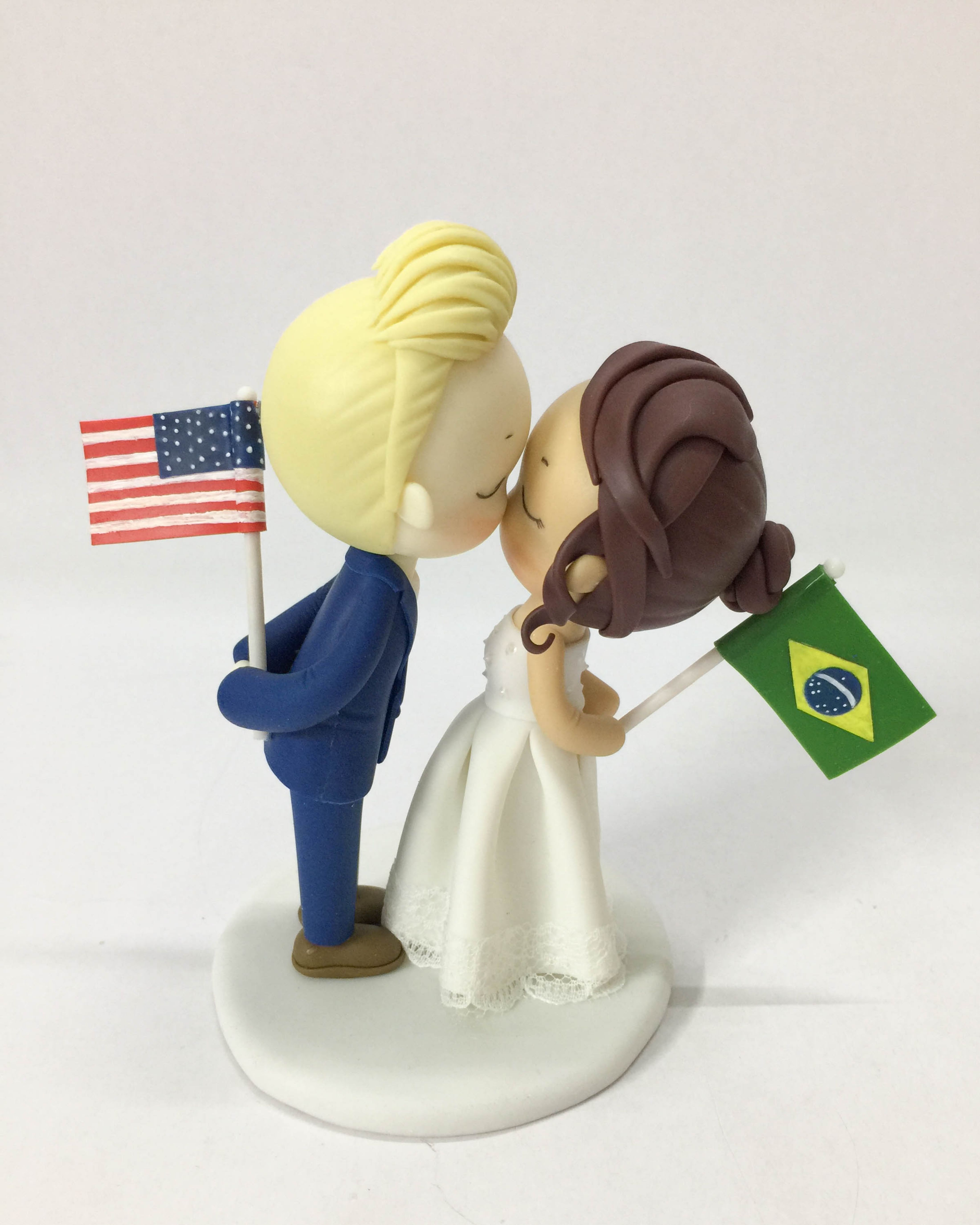 Picture of US & Brazil Wedding Cake Topper, Interracial Wedding Topper, Flag Wedding Cake Topper