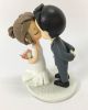 Picture of Kissing Wedding Cake Topper, Mermaid Dress Bride & Grey Suit Groom Cake Topper