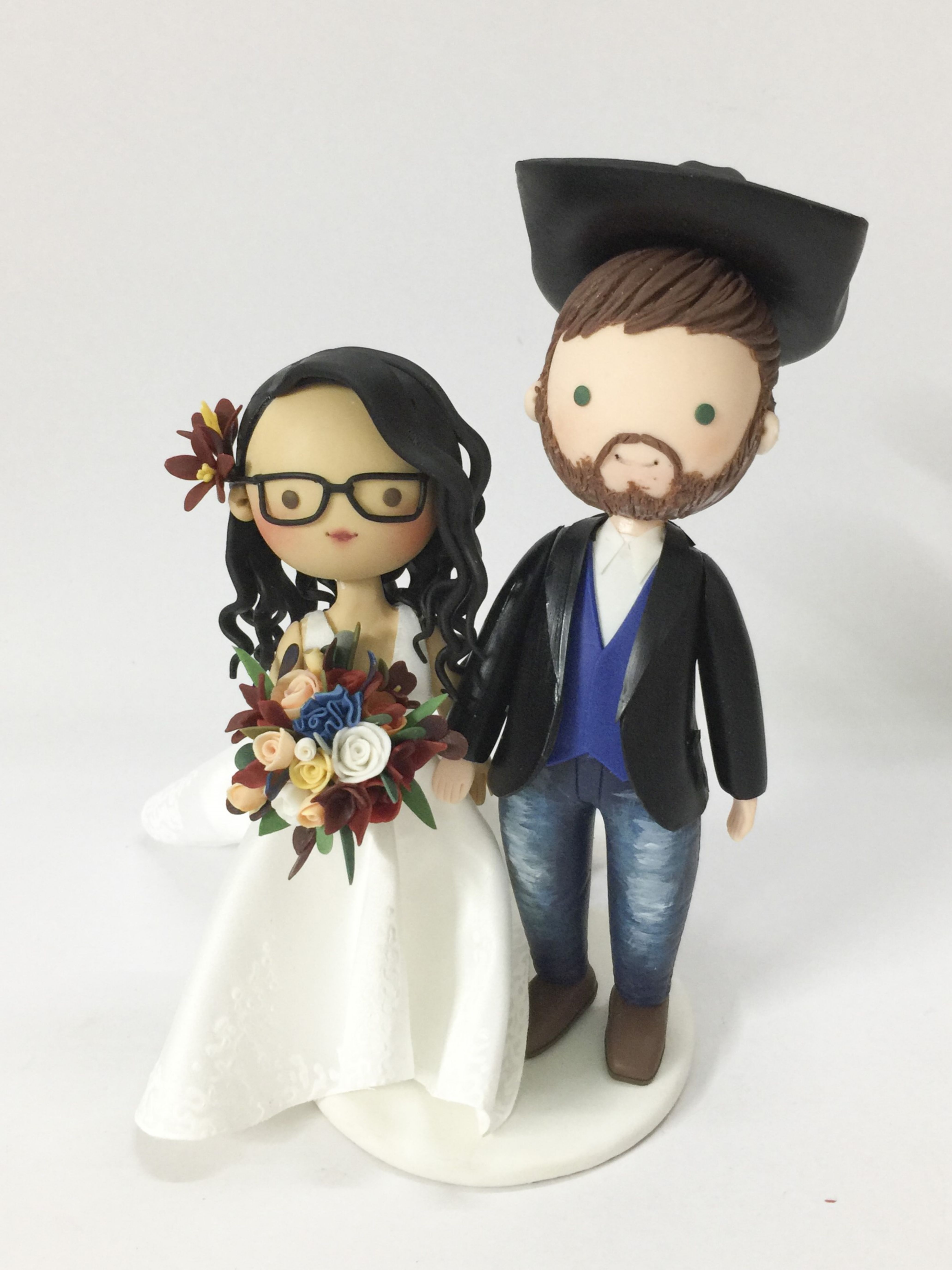 Picture of Rustic Wedding Cake Topper, Cowboy Groom and Bohemian Bride cake topper, Autumn Wedding Theme