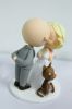 Picture of Stubble Bear Bald Groom & Updo Blonde Hair Bride Wedding  Cake Topper, Kissing Bride & Groom with a Cat Figurine