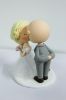 Picture of Stubble Bear Bald Groom & Updo Blonde Hair Bride Wedding  Cake Topper, Kissing Bride & Groom with a Cat Figurine