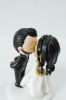 Picture of Full Beard Comb Over Hairstyle groom, Wavy Down hairstyle bride, Classic Kissing  Interracial Wedding Cake Topper