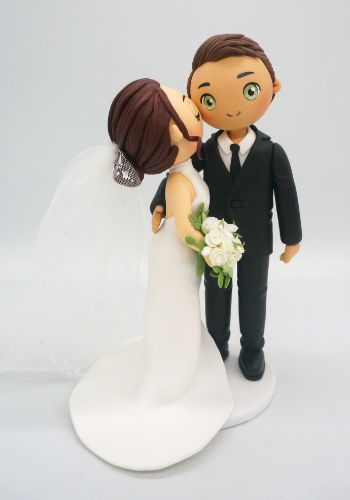 Picture of Cheek Kiss Wedding Cake Topper, Bridal Halter Dress Wedding Figurine, Gifts from Bridesmaids