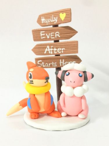 Picture of Flaaffy & Buizel Pokemon Wedding Cake Topper, Happily Ever After Wedding Cake Topper