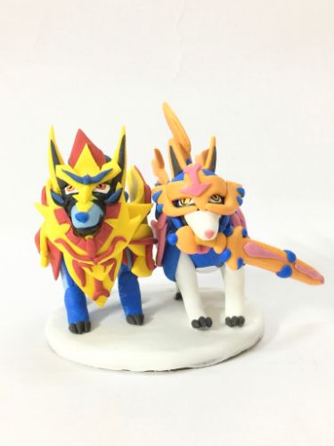 Picture of Zacian & Zamazenta Wedding Cake Topper, Handmade Pokemon Clay Figurine, Anniversary Gifts for Pokemon Fans 