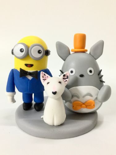 Picture of Minion & Totoro Wedding Cake Topper with a Dog, Gay Wedding cake Topper, Same sex wedding