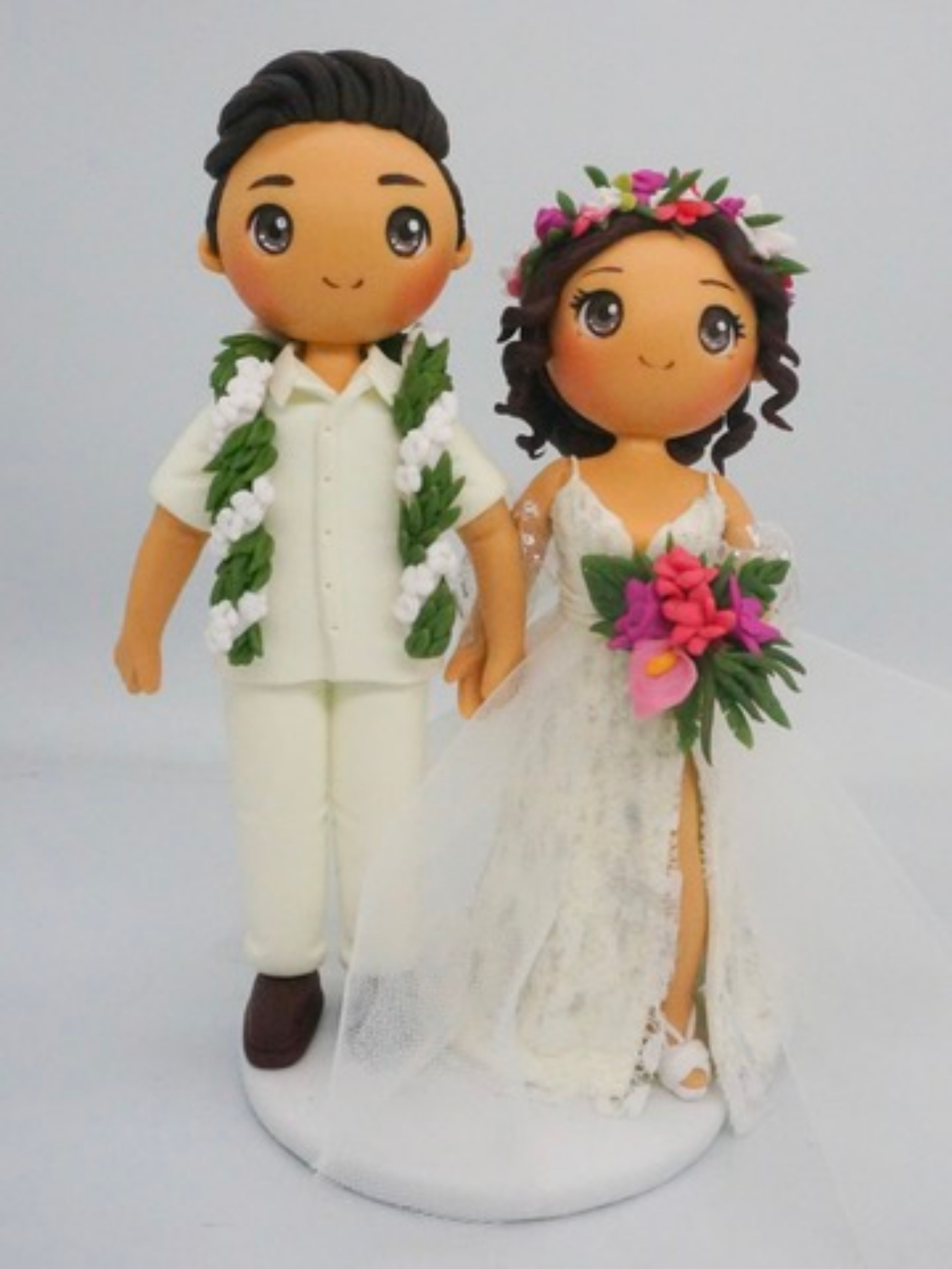 Picture of Hawaiian Themed Tropical Wedding Cake Topper,  Split Dress Bride, Beach Destination Wedding