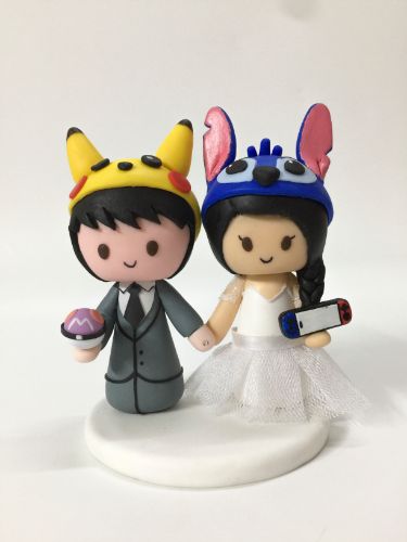 Picture of Pikachu & Stitch Wedding Cake Topper, Pokemon & Switch Wedding Decor, Wedding Gifts for Gamers