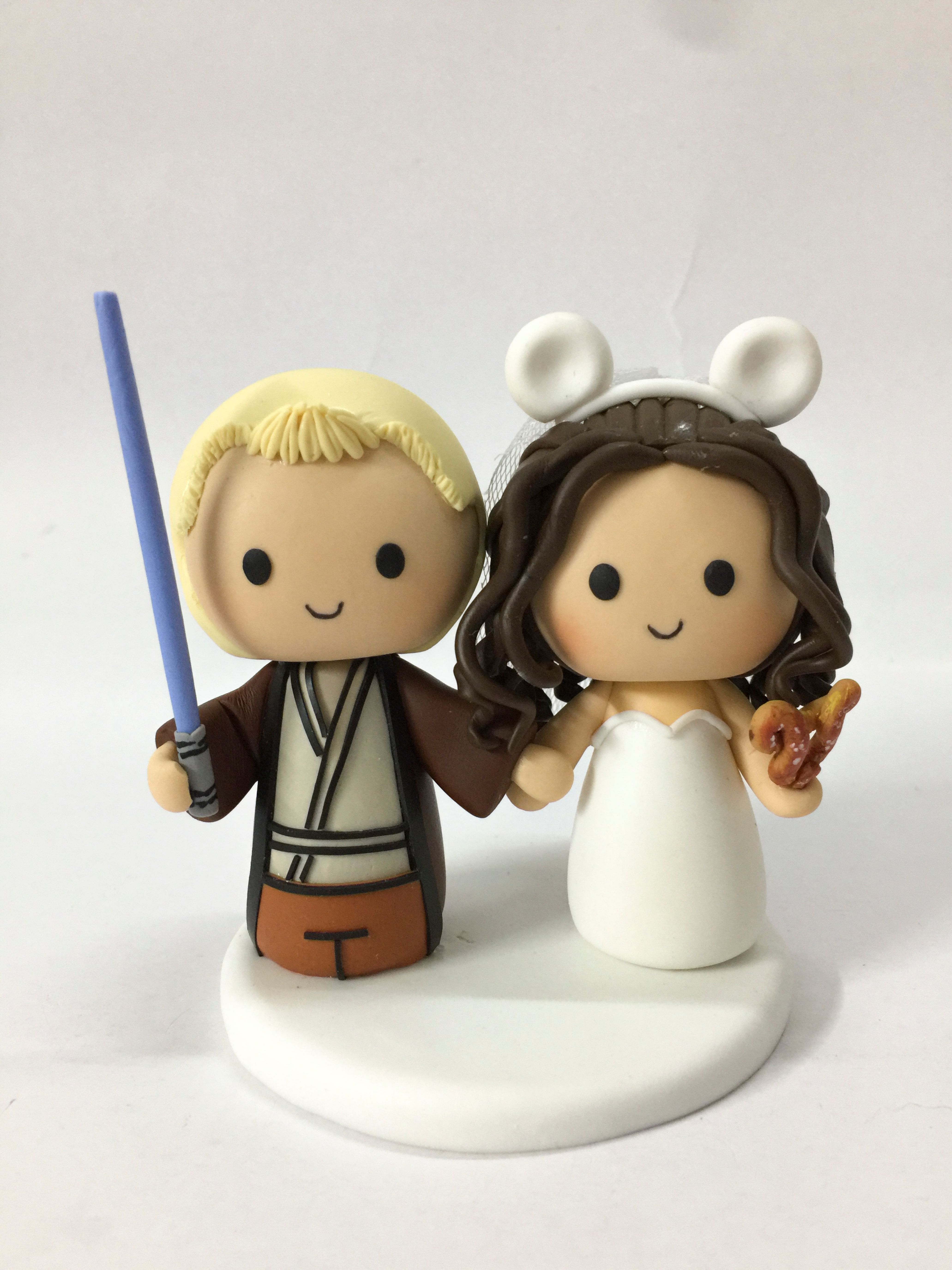 Picture of Jedi Lightsaber Groom & Minnie Mouse Bride with Mickey Pretzel Wedding Cake Topper, Star Wars & Disney Wedding Theme