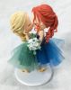 Picture of Kissing Lesbian Wedding Cake Topper, Blonde Hair Bride & Orange Hair Bride Cake topper, Short Wedding Dress Figurine