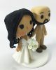 Picture of Funko Pop Bride & Groom Wedding Cake Topper, Bald Mustache & Beard Groom & Wavy Hair Bride Wedding Topper