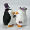 Picture of Purple Theme Penguin Wedding Cake Topper,  Penguin Engagement Cake Topper