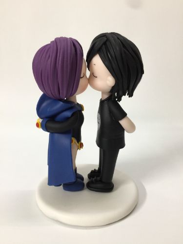 Picture of Teen Titans Wedding Cake Topper, Raven Bride & Ghost Shirt Cosplay Groom Clay Figurine, Custom Commission Topper