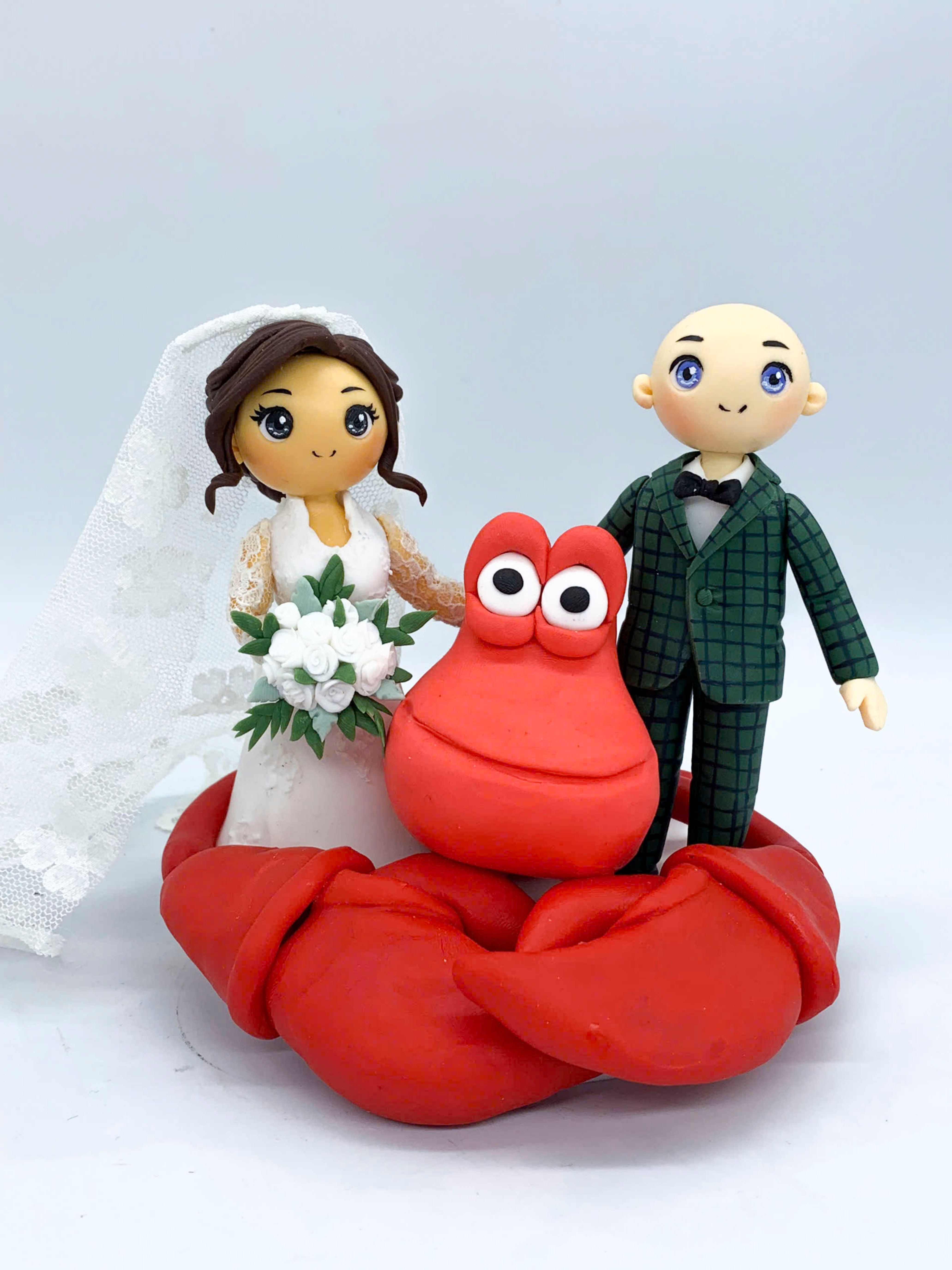 Picture of Bride & Groom with Sebastian Wedding Cake Topper, Little Mermaid Wedding Cake Topper