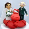 Picture of Bride & Groom with Sebastian Wedding Cake Topper, Little Mermaid Wedding Cake Topper