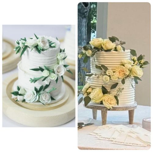 Picture of Floral Two-Tier Wedding Cake Replica, Miniature Wedding Cake Ornament,  Memorable Wedding Anniversary Gift