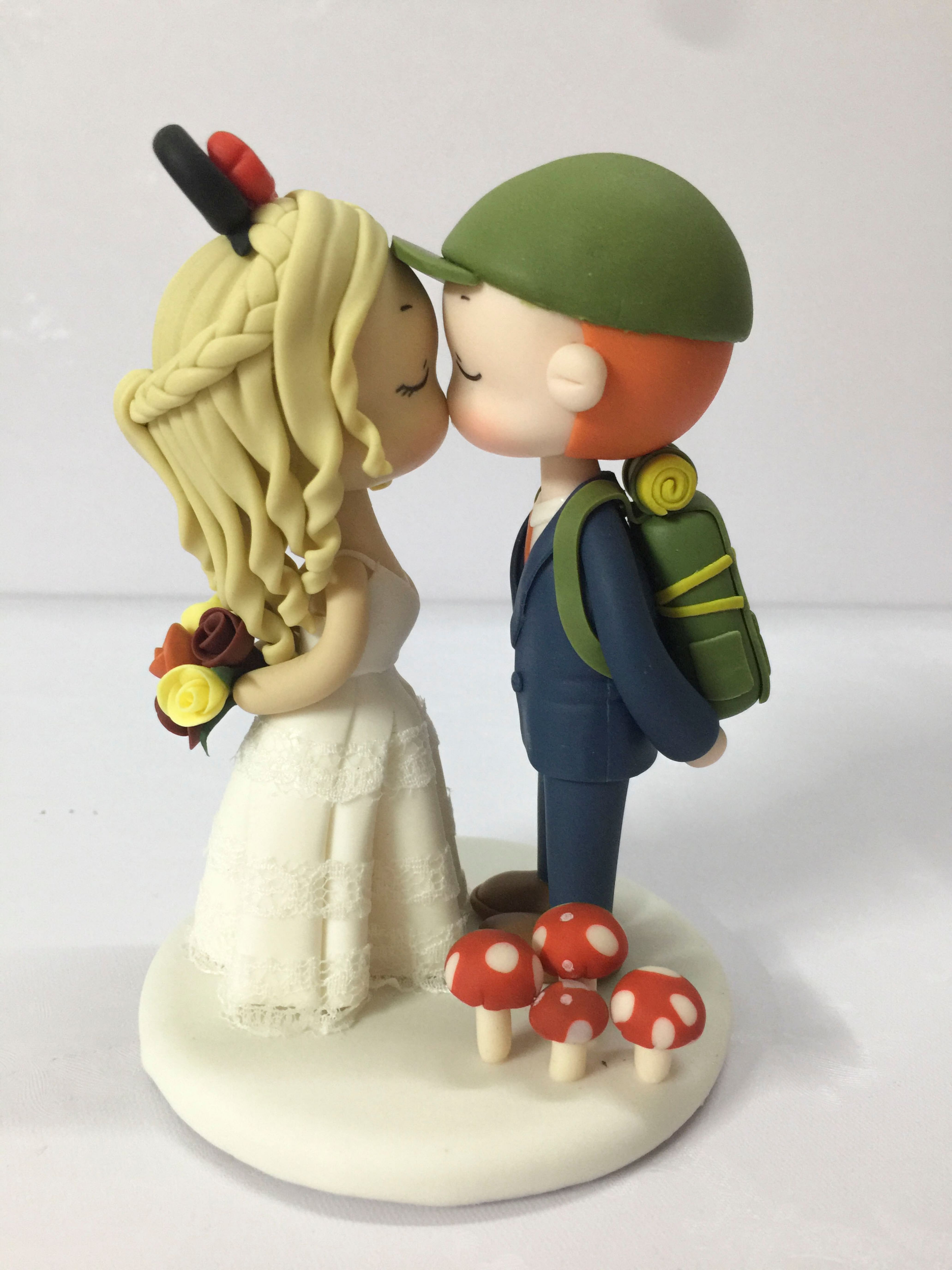 Picture of Hiker Groom & Mickey Bride Wedding Cake Topper, Hiking Wedding Cake Topper with Mushrooms, Adventure Lover Anniversary Gifts