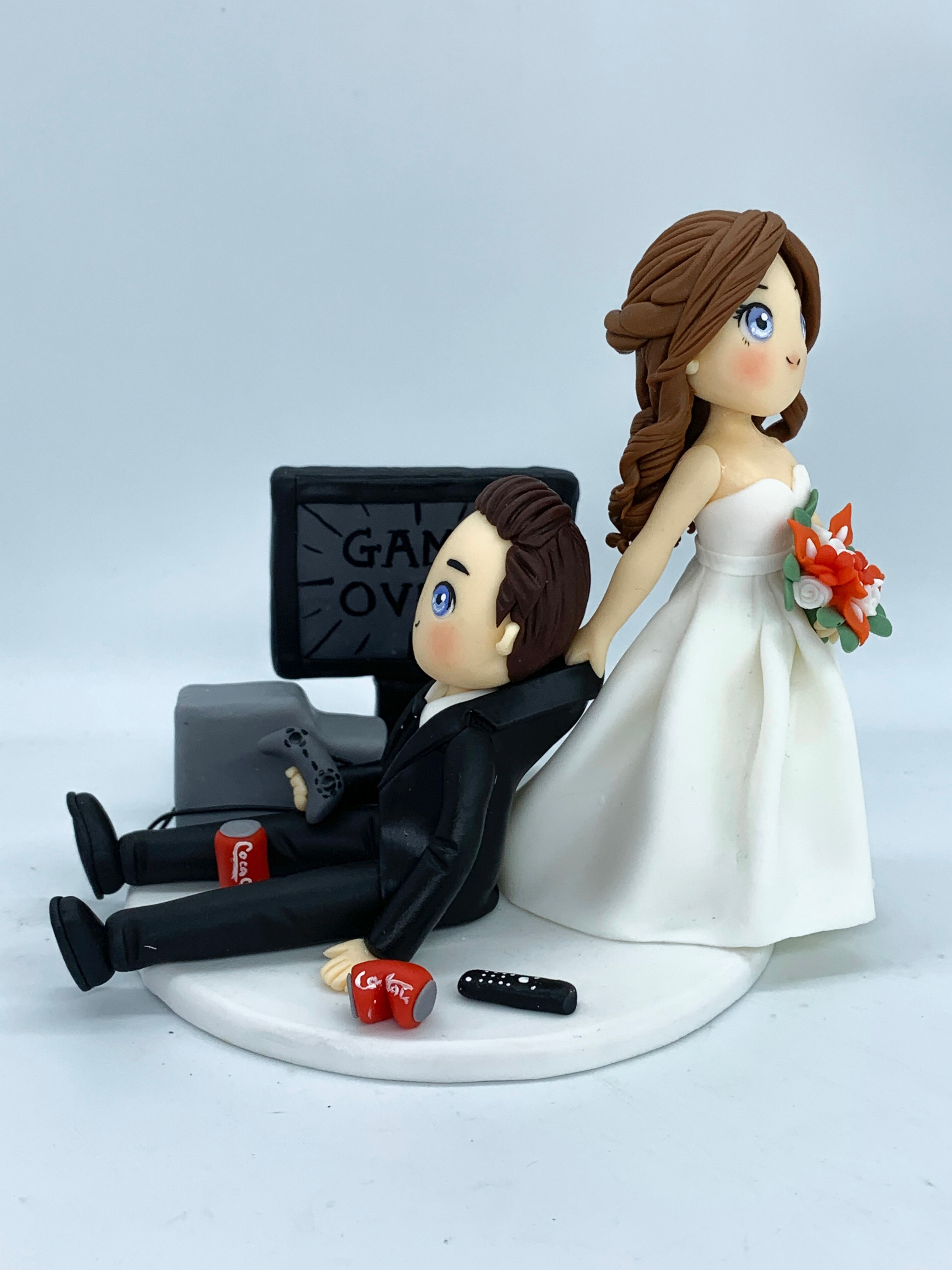 Picture of Game Over Wedding Cake Topper, Bride Dragging Groom Wedding Figurine, Anniversary Gifts for Gamers, Birthday Gift for Gaming Addicts